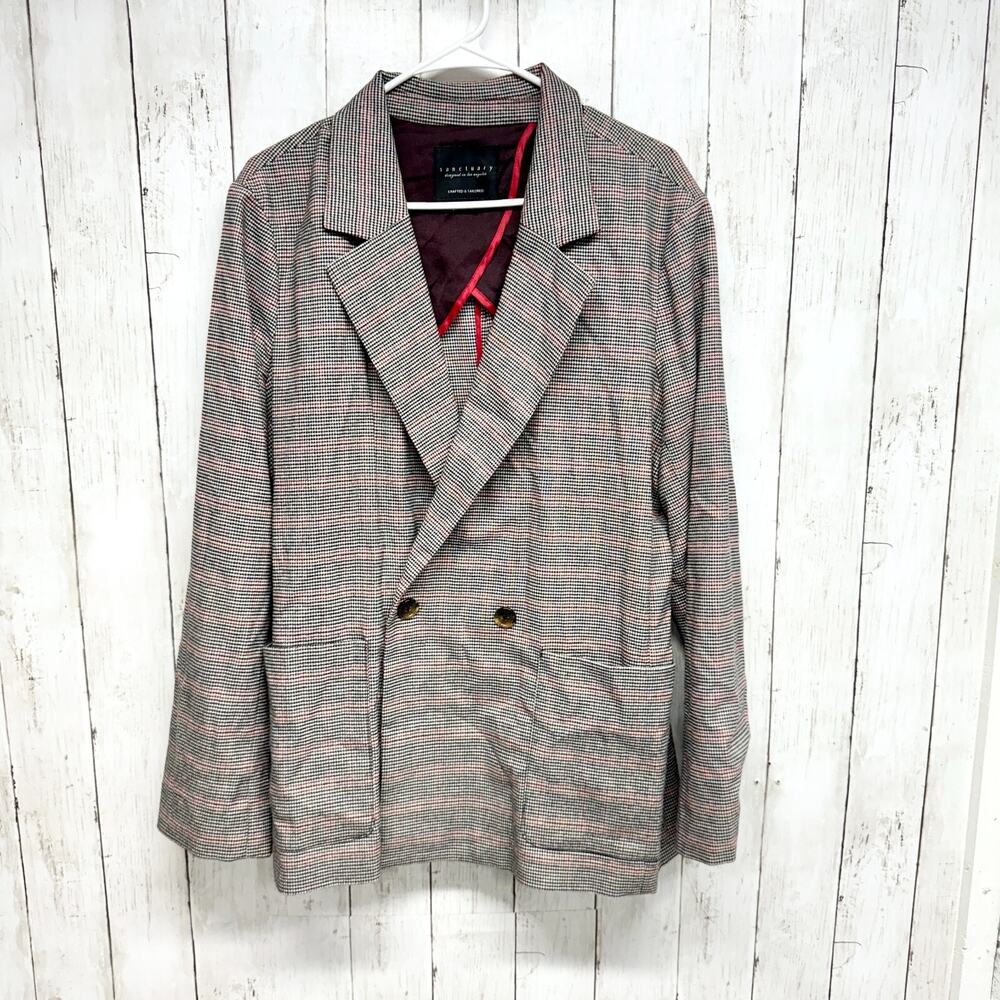 Sanctuary Oversized XL Heritage Boyfriend Blazer Black‎ snd Red Glen Check Plaid